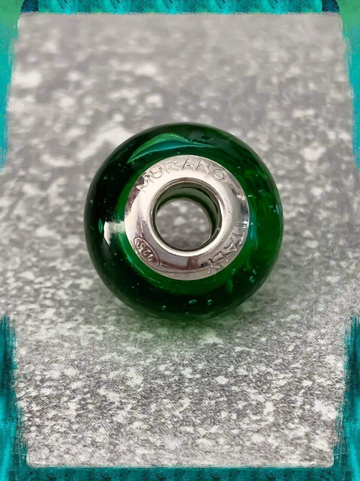 Bracciale con ciondoli a 3 perline, in vetro di Murano, colore: Blu/Verde autentico e argento 925 rodiato
