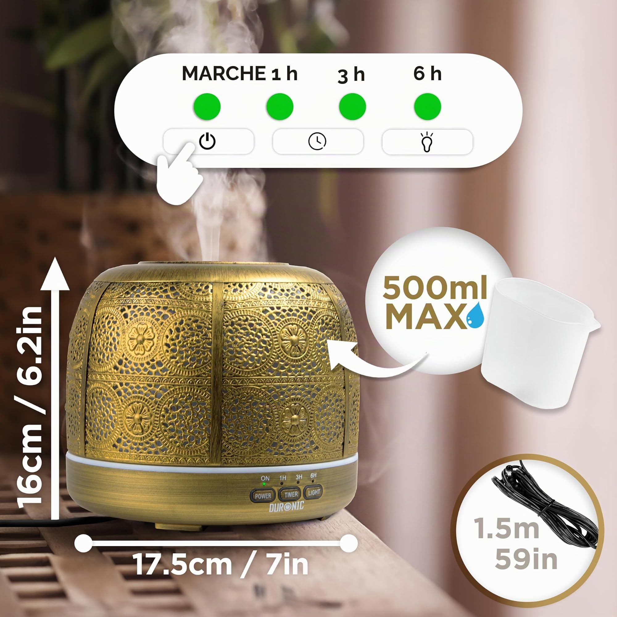 Duronic AD43 Diffuseur d’Arômes 500 ML Brumisateur d’Huiles essentielles