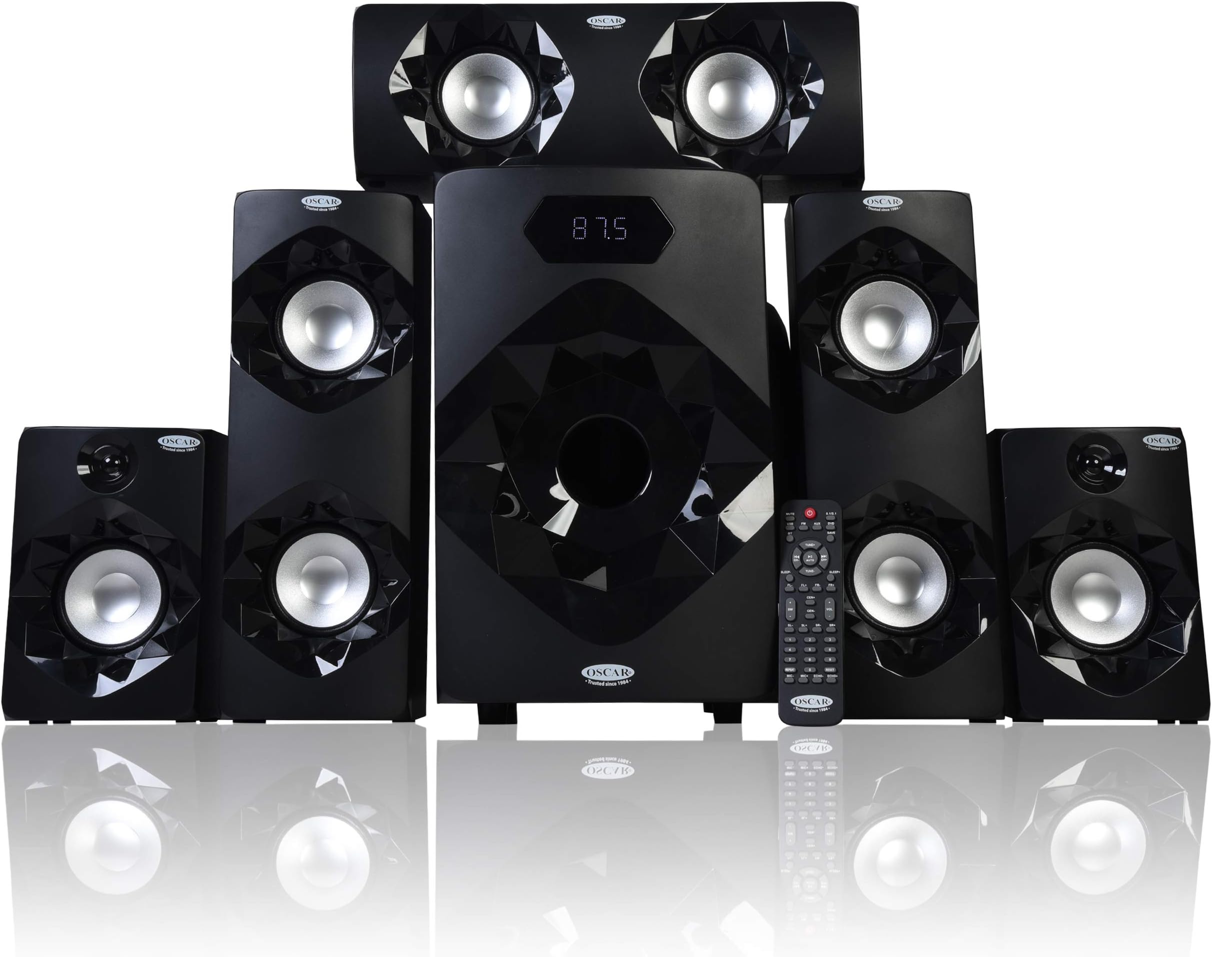 Oscar OSC-5180BT Multimedia Speaker 5.1 with Bluetooth, Home Theater System 8" SW with Bluetooth, Digital FM Radio (Black)