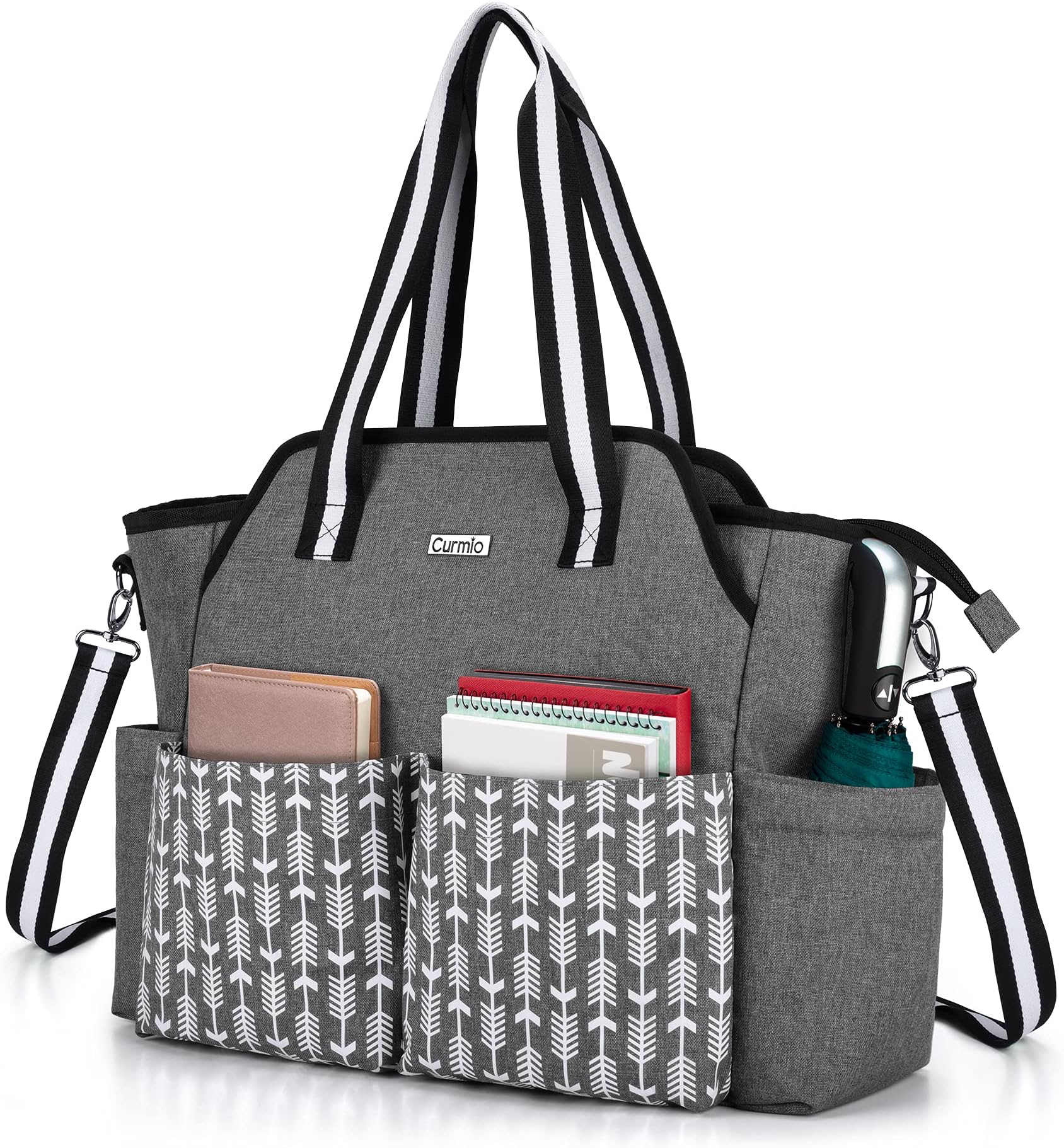CURMIOTeacher Work Bag for Women, Portable Teacher Utility Tote Bag with Padded Laptop Sleeve