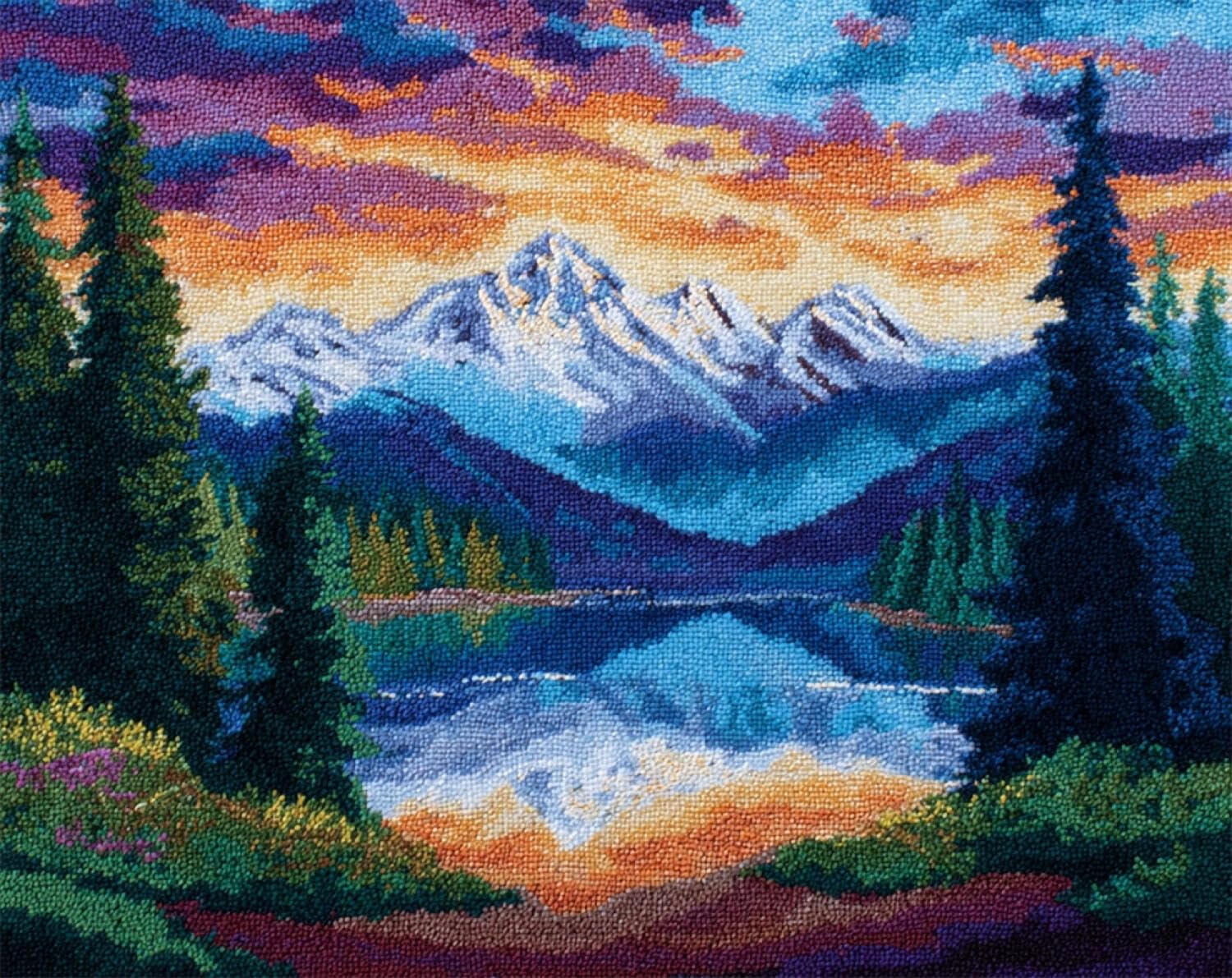 Henypt Color Diy Latch Hook Rug Kit Mountains,Forests And Lakes 55X75cm