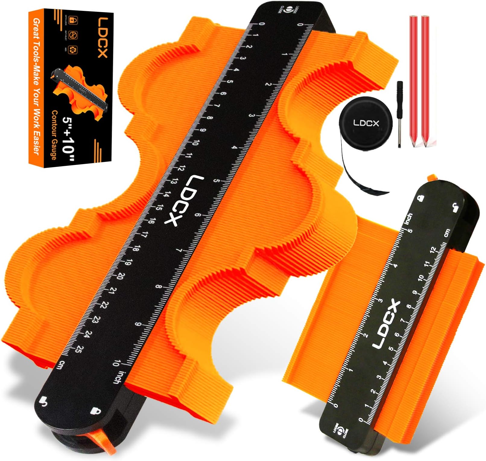 Contour Gauge Profile Tool Adjustable-Lock: Ldcx Precisely Copy Irregular Shape Duplicator -Irregular Welding Woodworking Tracing Tool for DIY Handyman, Construction (2, yellow 2)
