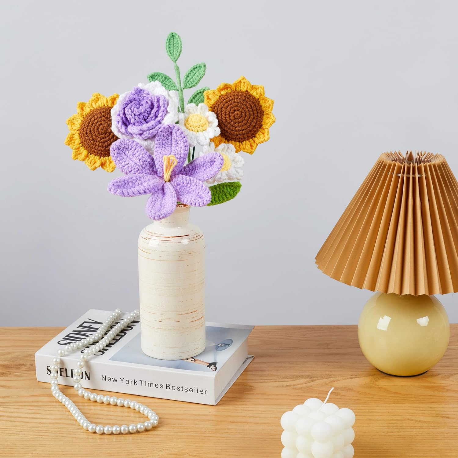 LAIDANLA Crochet Flower Bouquet Purple Sunflower Tulip Roses Bouquet for Her, Crocheted Flowers Bouquets Graduation Appreciation Anniversary Birthday Gifts for Women Teacher Mom Girlfriend