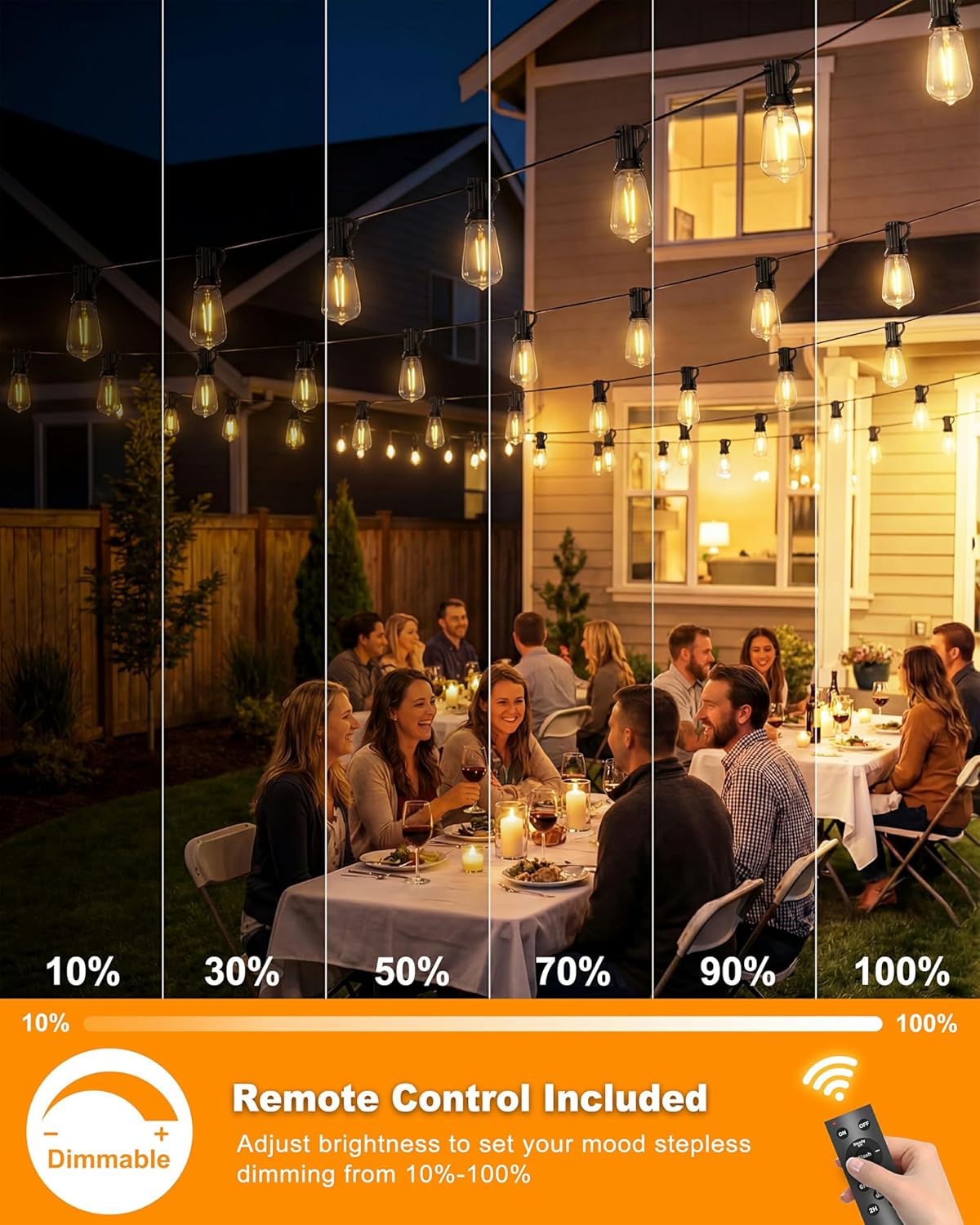 54FT Solar String Lights Outdoor, Dimmable Patio Lights Solar Powered with Remote & USB Port,15+1 LED Shatterproof Bulbs, IP65 Waterproof, ST38 LED Solar Light for Backyard, Camping