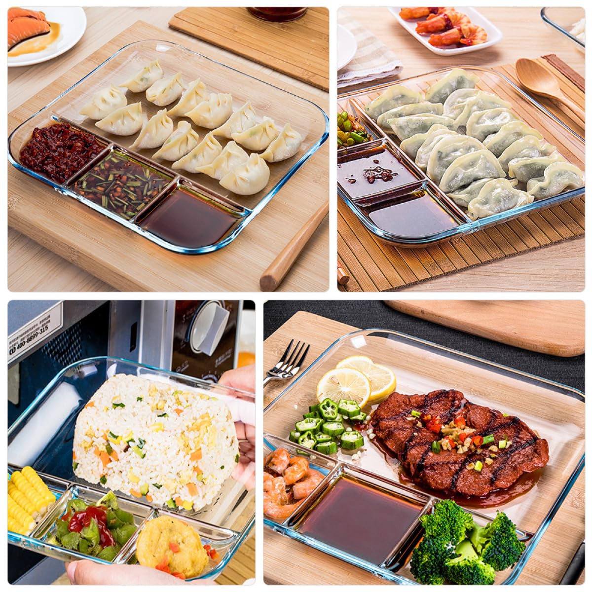 Toyvian 1pc Plateau-repas Compartimenté en Verre Trempé Carré Résistant la Chaleur, Assiette de Collation Solide pour Usage Domestique