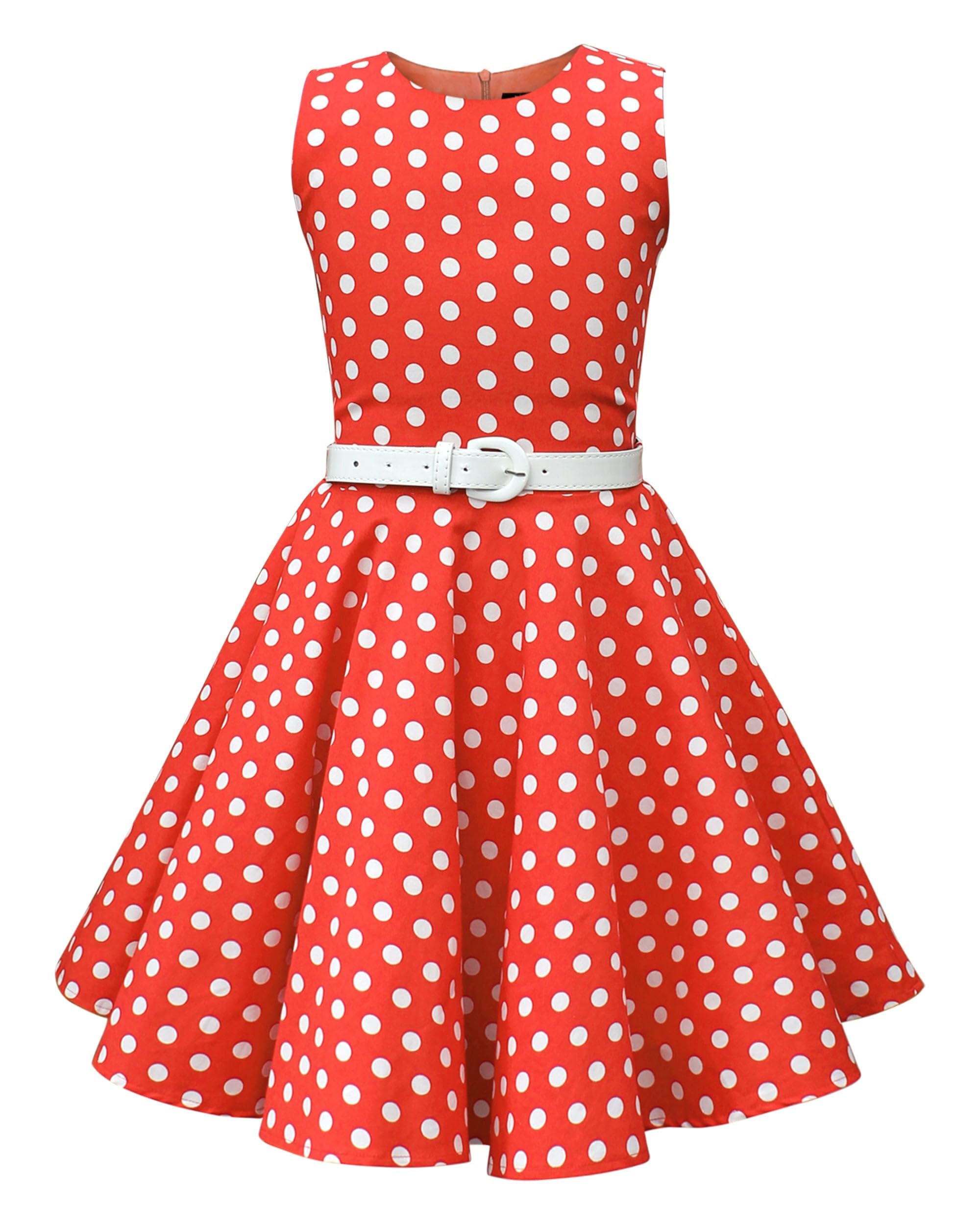 BlackButterfly Girls Audrey Dress, Red Polka Dot, 7-8 Years
