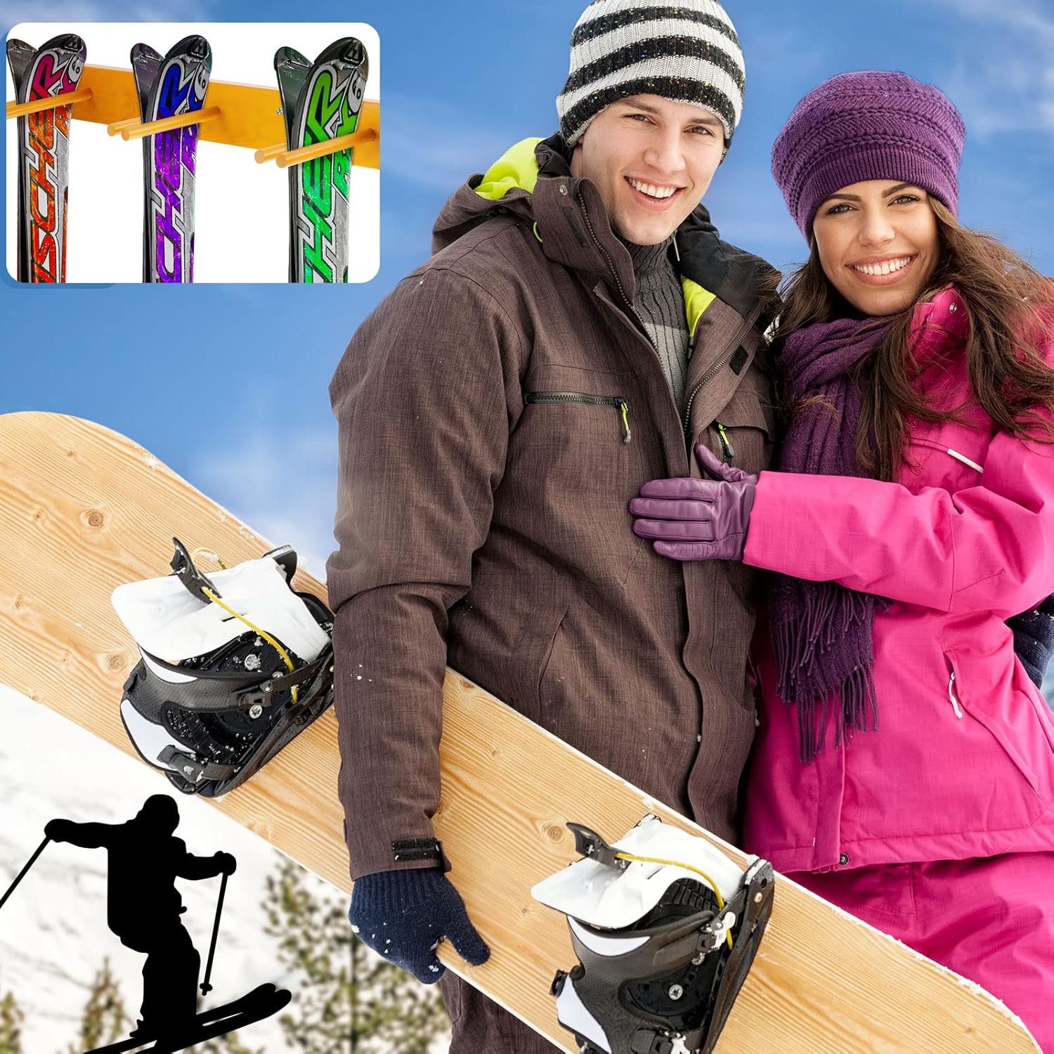 2 Pcs Timber Wall Mounted Ski Rack for Garage Wall Wood Ski Wall Mount Wooden Snowboard Rack Wall Mount Vertical Ski Holder Indoor Ski Storage Racks for 8 Pairs of Skis Home Garage Hanging System : Sports & Outdoors