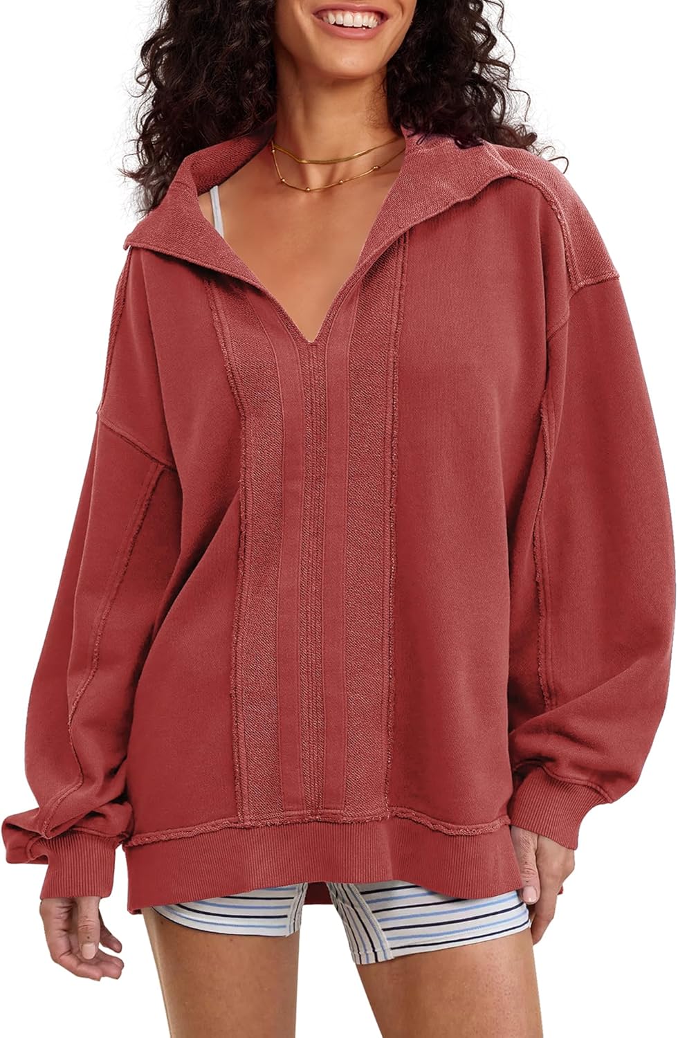 Locachy Women's Casual Oversized Sweatshirt V Neck Long Sleeve Pullover Tops Fashion Outfits Clothes