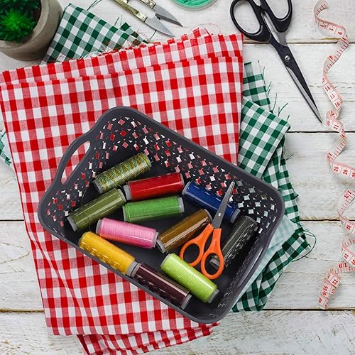 Miniatura 6 de Readsky Cestas de almacenamiento de plástico pequeñas con asas, cestas de almacenamiento de escritorio, gris profundo, 12 paquetes