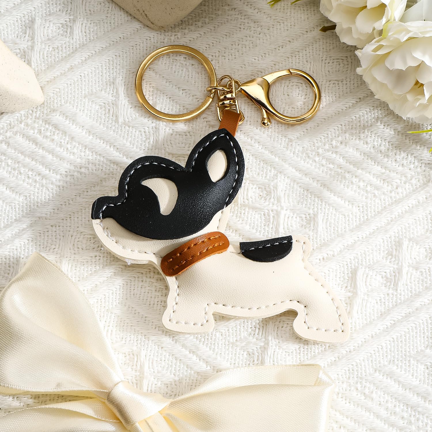 Puppy Keychain Cute Dog Faux Leather Keycharm for Women Pet Lover Gift for Keys Bags - Image 3