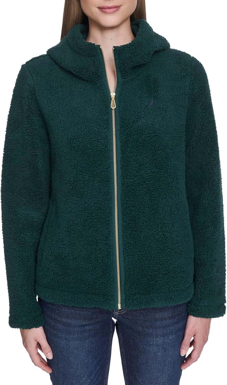 Nautica womens Solid Sherpa Zipup Hoodie Jacket