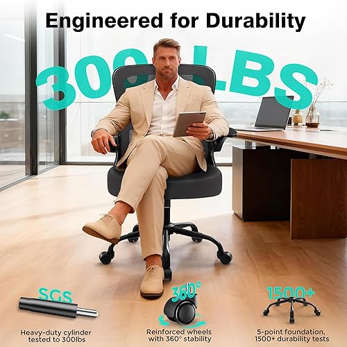 Miniatura 8 de Silla de oficina  Silla de escritorio ergonómica de malla transpirable con soporte lumbar ajustable y reposabrazos abatibles  Silla ejecutiva