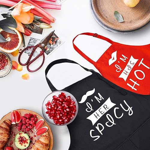 Miniatura 2 de Rosoz Juego de delantal de cocina divertido de 2 piezas, despedida de soltera, compromiso, boda para pareja, Soy su picante y soy su caliente