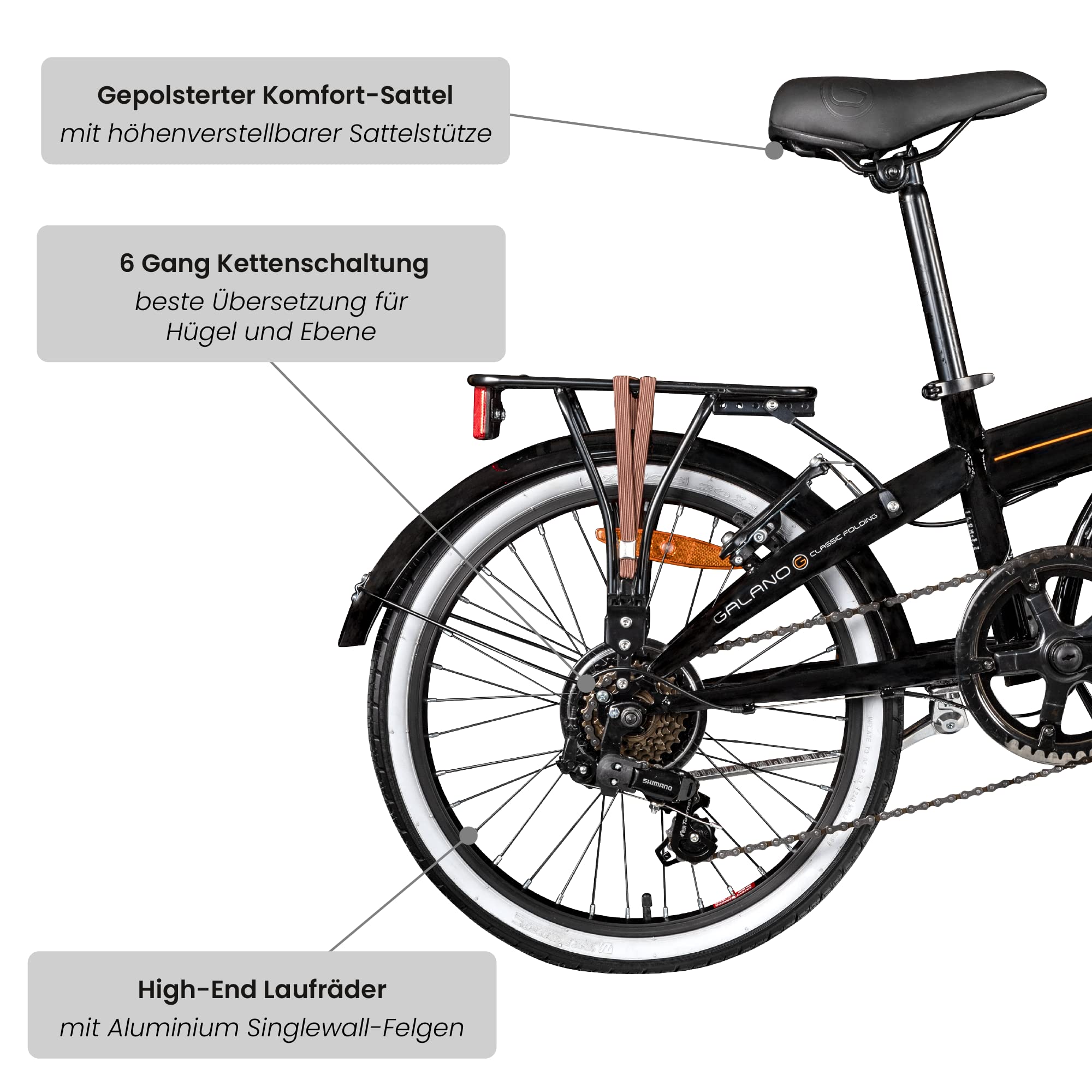 Galano Metropolis Klapprad Erwachsene 155-180 cm 6 Gänge Fahrrad V-Brakes Gepäckträger Klappfahrrad City Bike