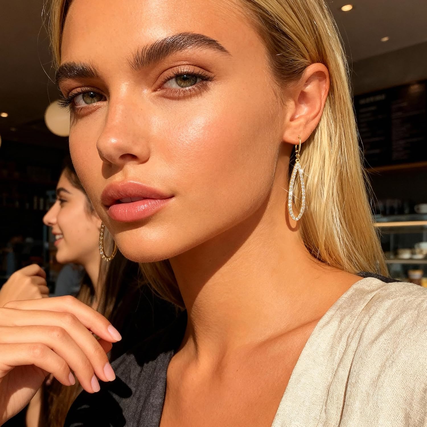 Sterling Silver Teardrop Dangle Earrings for Women Cubic Zirconia Leverback Gold Dangle Earrings Hypoallergenic Simulated Diamond CZ Long Tear Drop Earring for Women Trendy Jewelry Gifts - Image 2