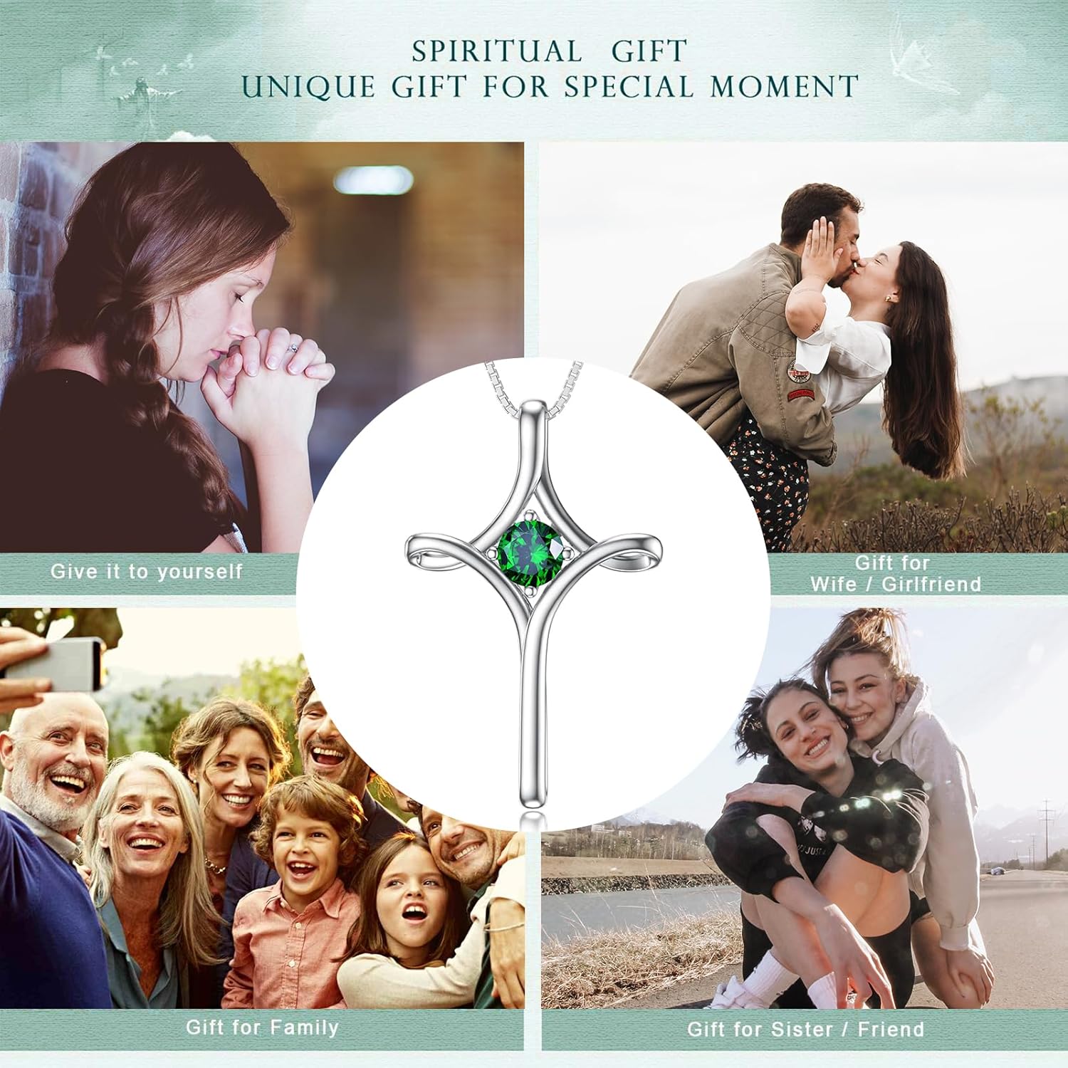 TOUPOP Cross Necklace for Women 925 Sterling Silver Birthstone Cross Pendant Fine Jewelry Valentines Day Birthday Gifts for Her Mom Wife Girlfriend - Image 7