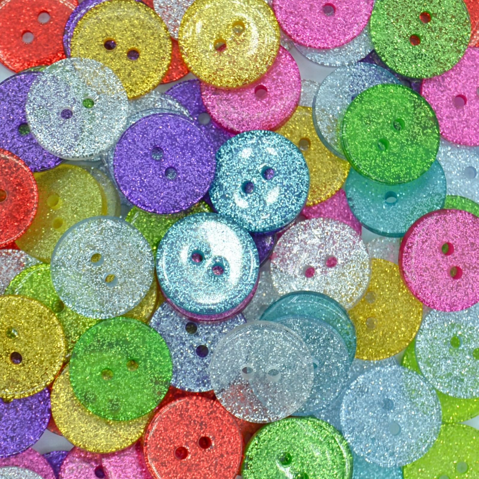 celloexpress 15mm Mixed Colours Round Glitter Buttons - Sparkly Crafts Sewing Card Embellishments (Pack of 100)