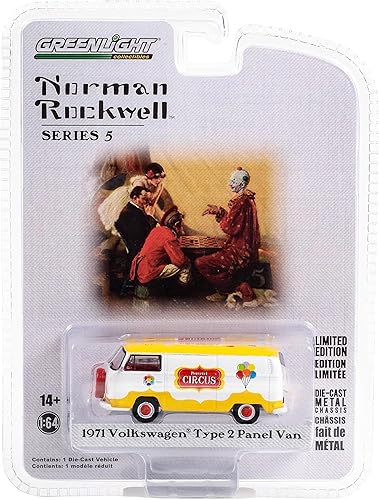1971 Tipo 2 Panel Van Amarillo y Blanco con Interior Rojo Percevel Circus Norman Rockwell Series 5 164 Modelo de Coche Fundido a Presión por
