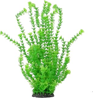 CNZ Aquarium Plastic Plant Decoration w Ceramic Base Large 18-inch, Green