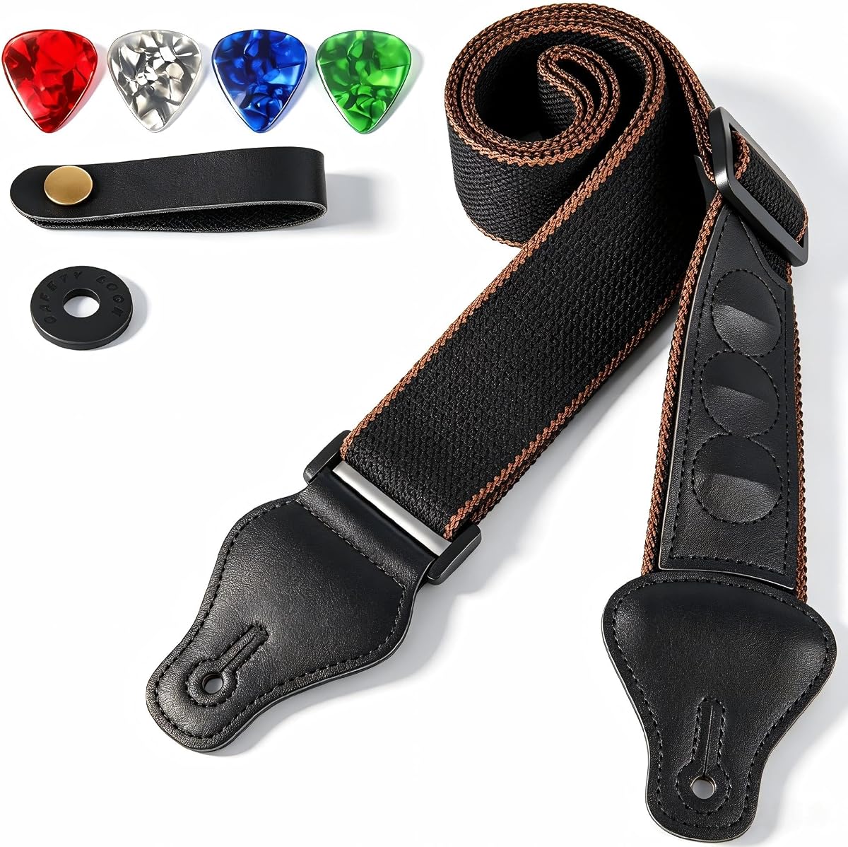 Guitar Strap - Acoustic Electric Guitar Straps,Bass Guitar Strap with 3 Guitar Picks Holder Ends