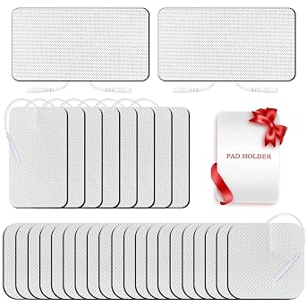 TENS Unit Replacement Pads, 30 PCS Premium Thickened Reusable Self-Adhesive Electrode Pads for EMS Muscle Stimulator Massager, 2"x4" - 8 Pcs, 2"x2" - 20 Pcs and 4"x8" - 2 Pcs