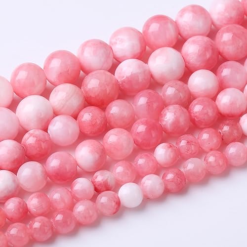 Cuentas redondas sueltas naturales, cuentas de piedra energética de cristal para fabricación de joyas de 15 pulgadas (jade persa rosa, 0.472 in)