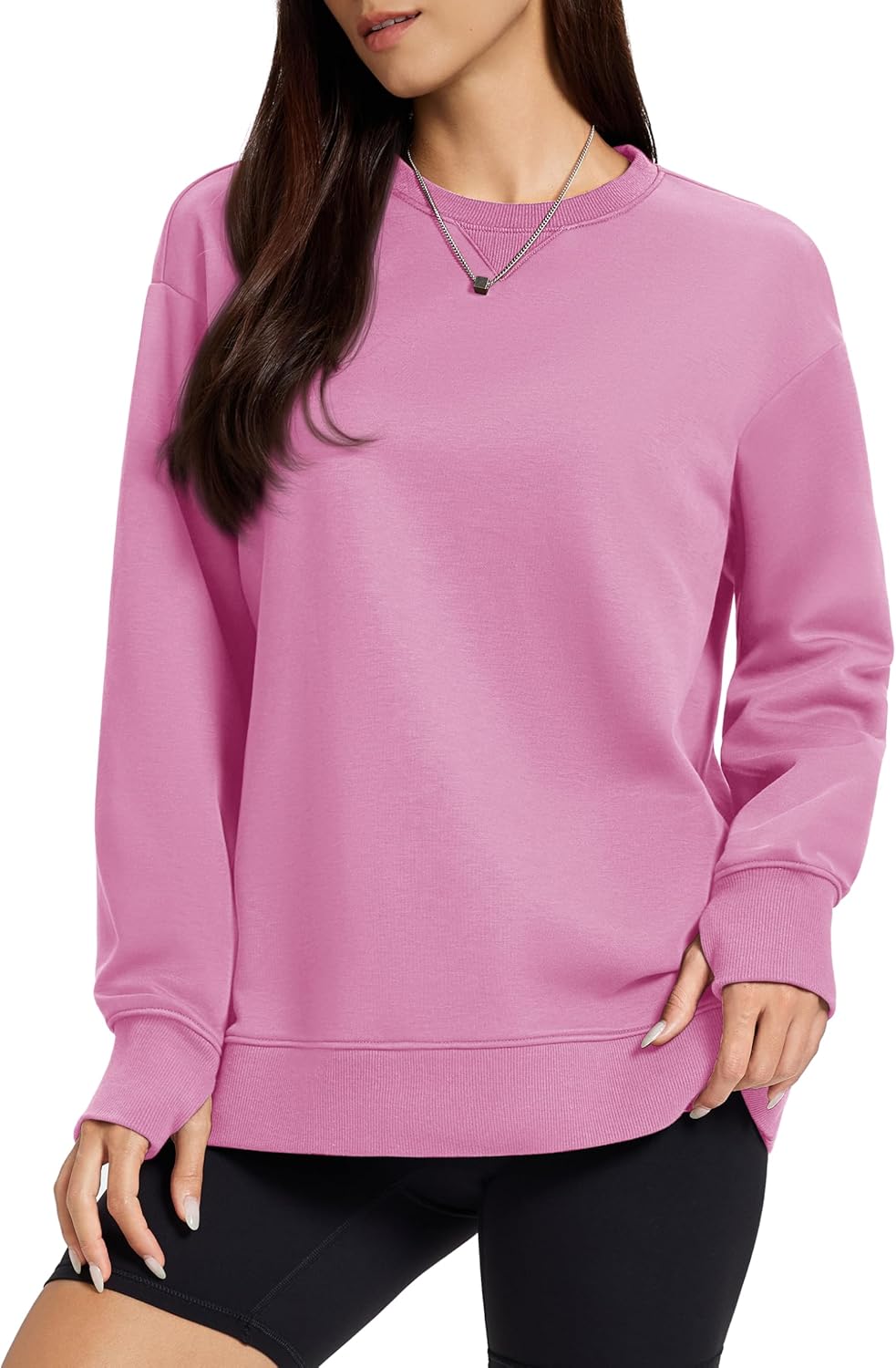 MAGCOMSEN Women's Fleece Lined Sweatshirts Pullover Crewneck Sweater Loose Fit Casual Winter Warm Tops with Thumb Holes - Image 2