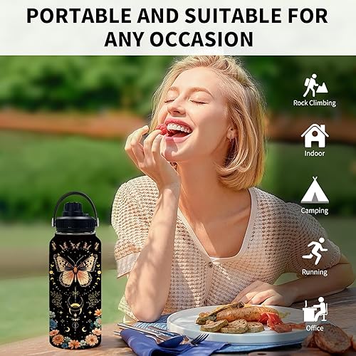 Miniatura 6 de Regalo de mariposa para mujer, botella de agua de mariposa gótica con tapa para niña, 32 onzas, Halloween, Acción de Gracias, Navidad, regalos para
