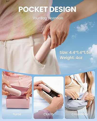 Vista 2 de GAIATOP Portable Handheld Fan, 3 IN 1 Mini Foldable Travel Fans [17H Max Cooling Time] with Power Bank, Pocket Design USB Rechargeable for Travel