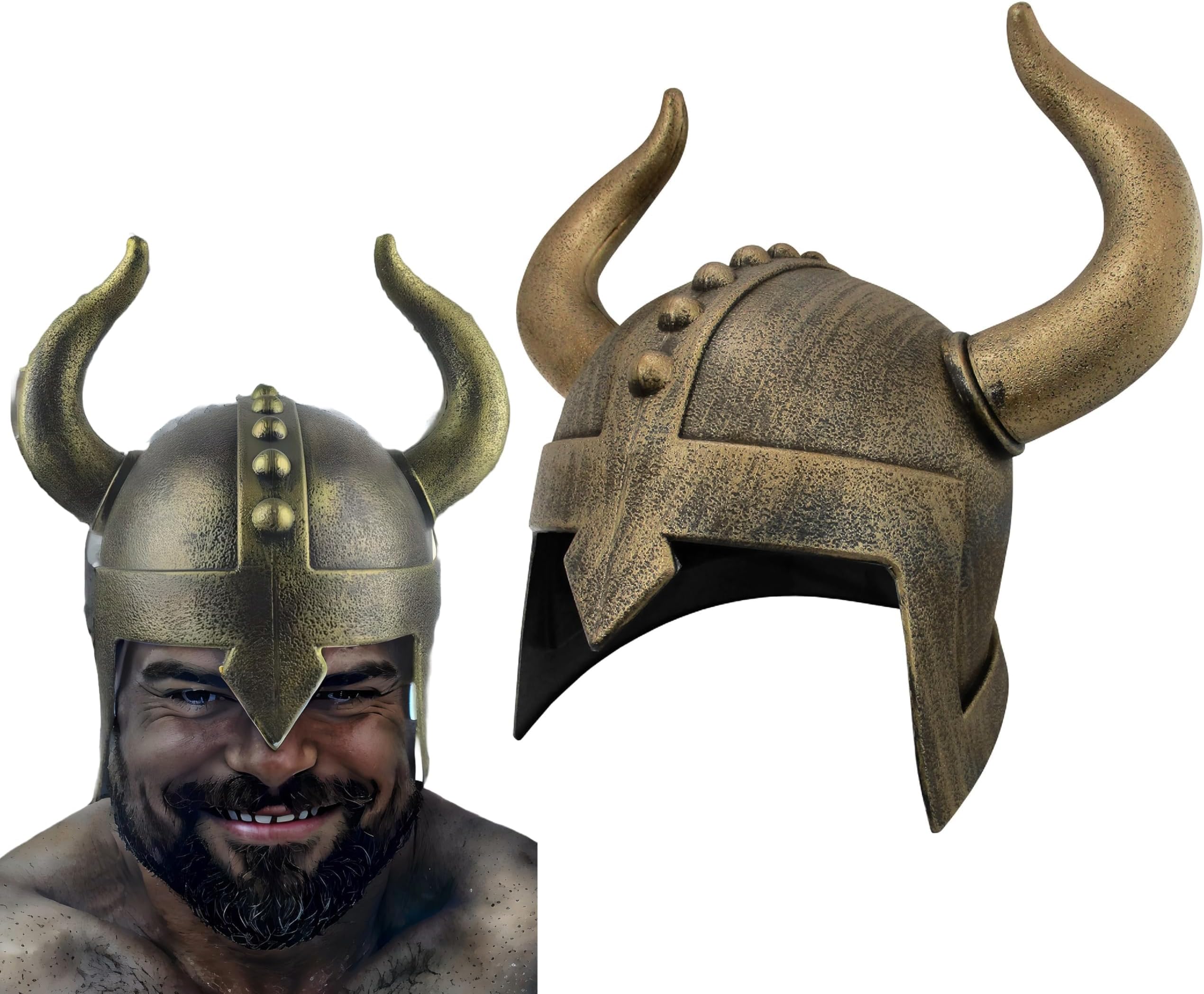 Costume Accessory Barbarian Warrior Helmet With Horns, Bronze, One Size