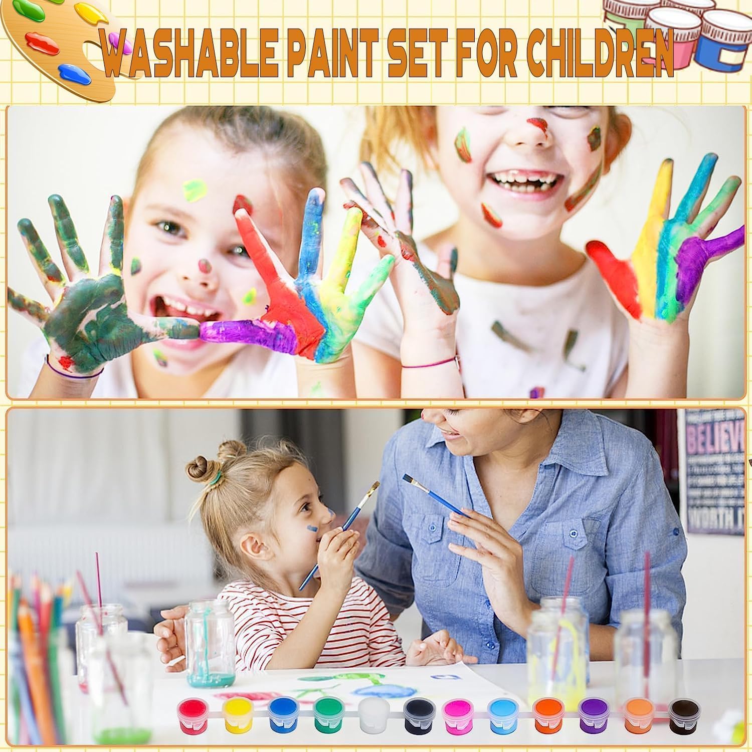 20 Pack Mini Acrylic Paint Set,12 Color Acrylic Paint Strips with 40 Pcs Painting Brushes for Kids&Adults, 280 PCS Kids Paint Set Container Strips Storage for Home Classroom Party Favors Easter Gifts