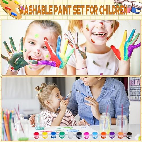 Miniatura 7 de PHINOYA Juego de 280 piezas de pintura acrílica, paquete de 20 pinturas de acuarela lavables para niños en 12 colores con 40 pinceles de pintura,