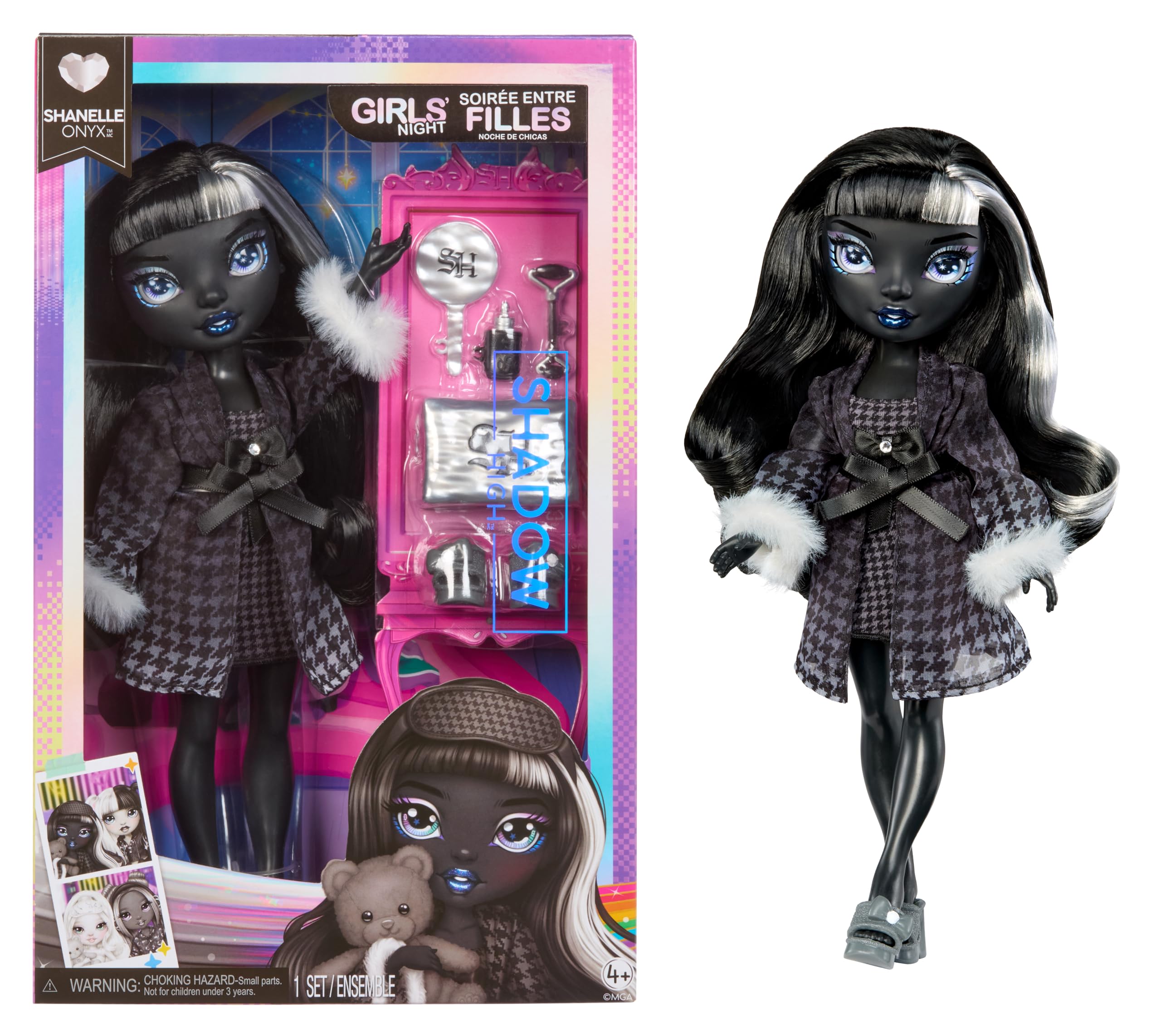 Rainbow High Shadow High Girl's Night Shanelle Onyx- Grayscale 11" Fashion Doll. Black Hair. Black Outfit. Girl's Night Accessories and Comb.