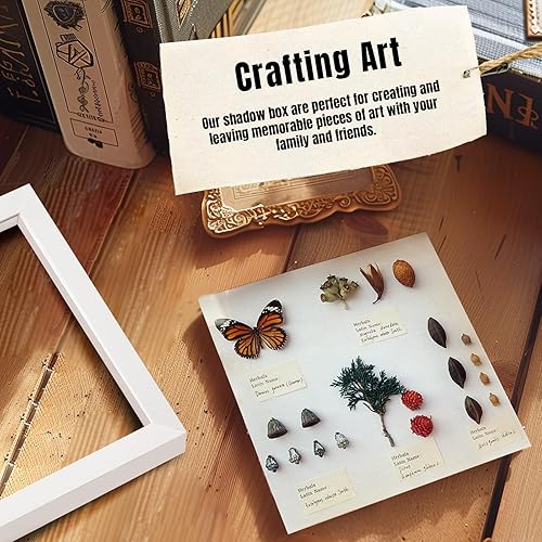 Miniatura 2 de QDSSDECO Marco de Caja de Sombra de 10x10 pulgadas con Tablero Posterior de Lino y Vidrio Real, Vitrina de Madera, Escaparate Profundo para Colgar