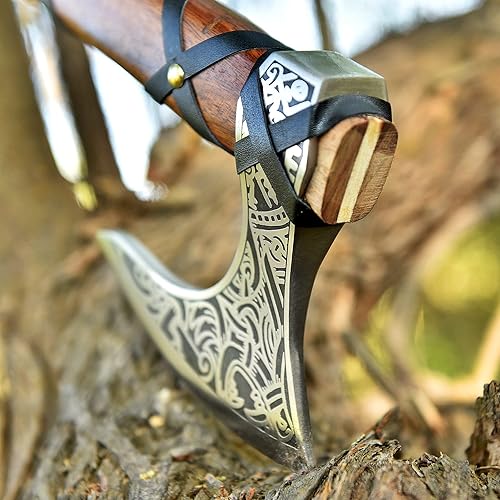 Miniatura 5 de Hacha Viking Ragnar Lothbrook - Mango de palisandro de caza, hoja de acero de alto carbono, herramienta de mano de trabajo de madera afilada EDG -