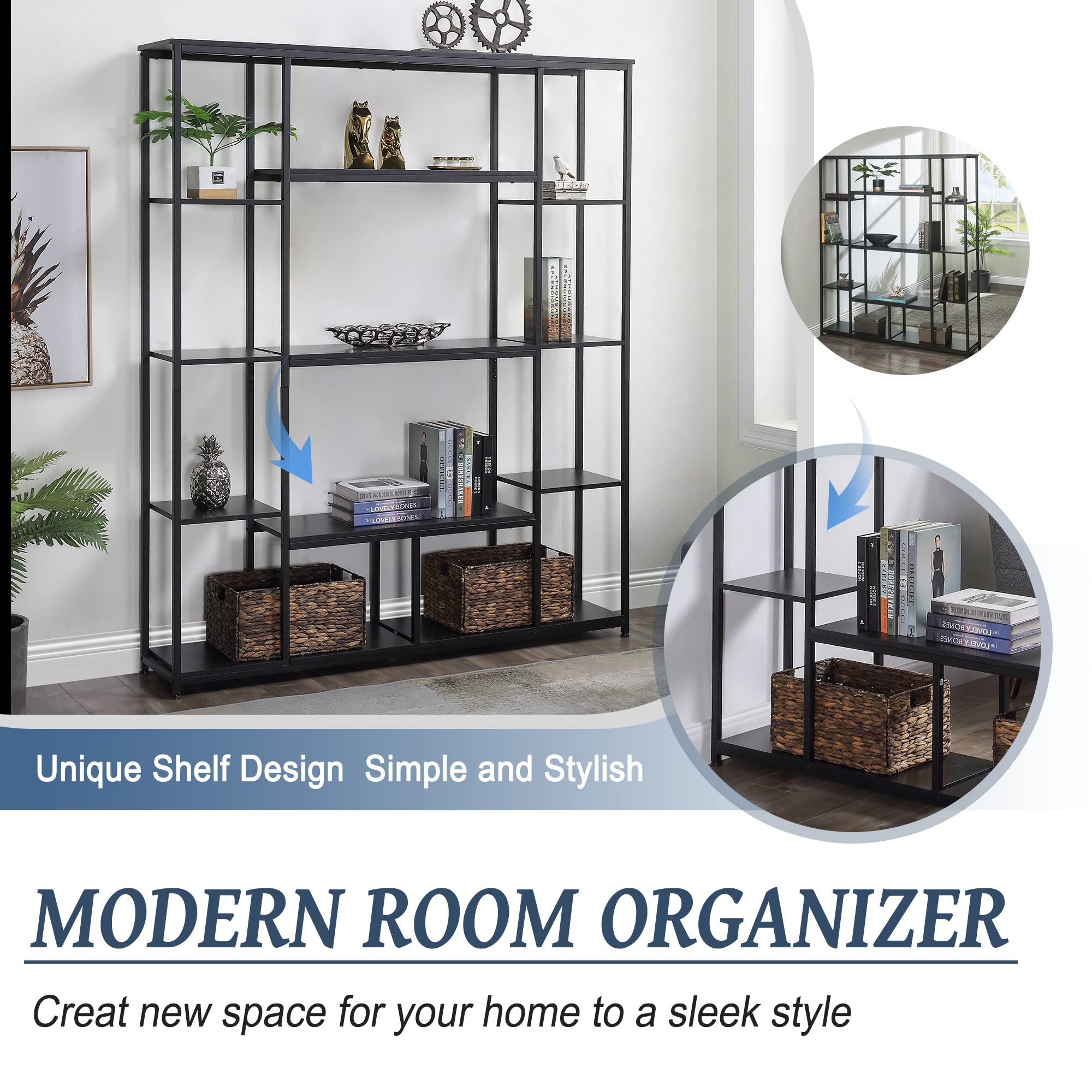 Estantería de 5 niveles, estantería alta industrial, estante de almacenamiento rústico independiente para sala de estar, dormitorio y oficina en casa, marco de metal, muebles de decoración de exhibición 4