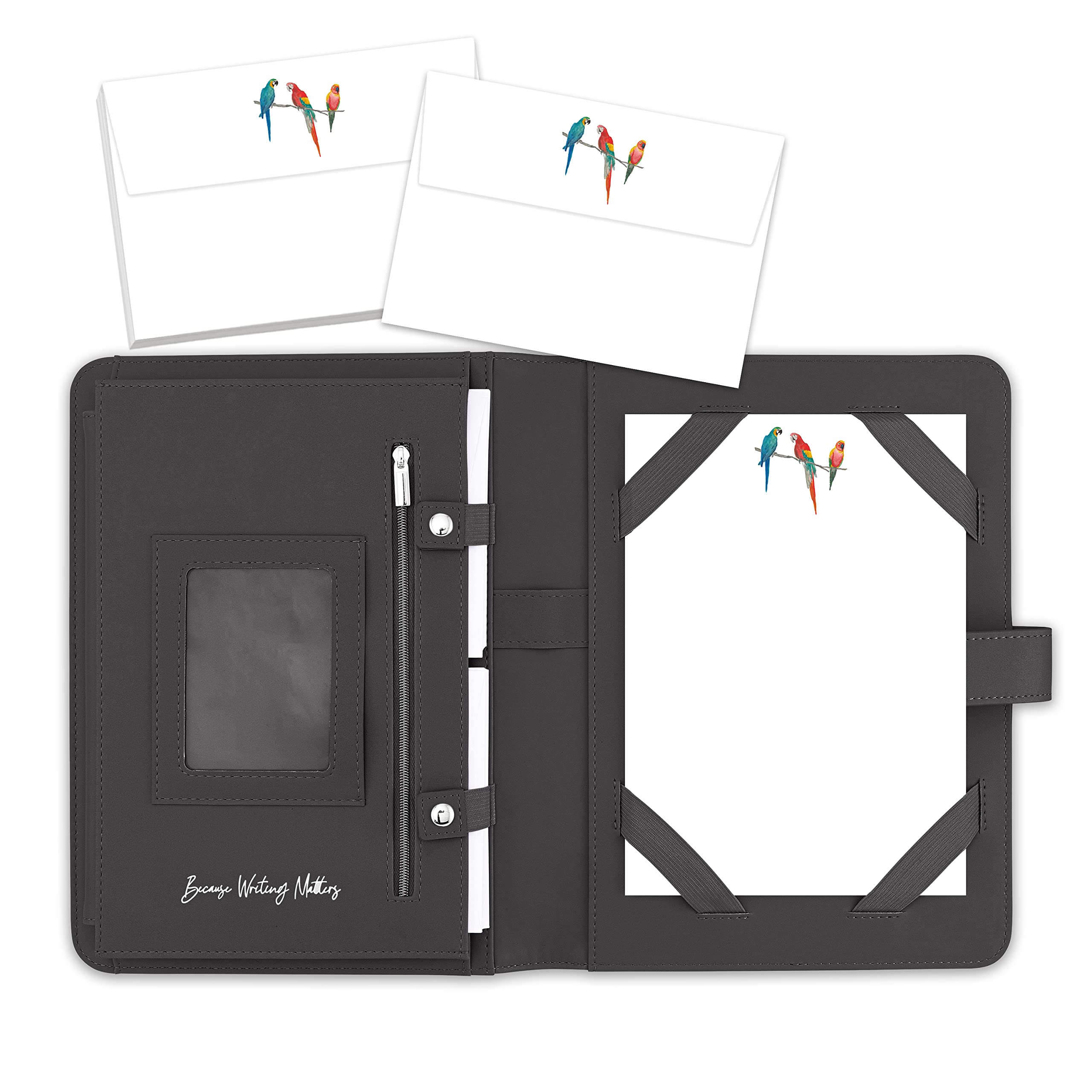 Me Loovely Three Parrots Letter Writing Paper and Envelopes Set Birds Stationery Papers Sets for Invitations & Correspondence | (20 Letters & 20 Envelopes with Black Organiser)