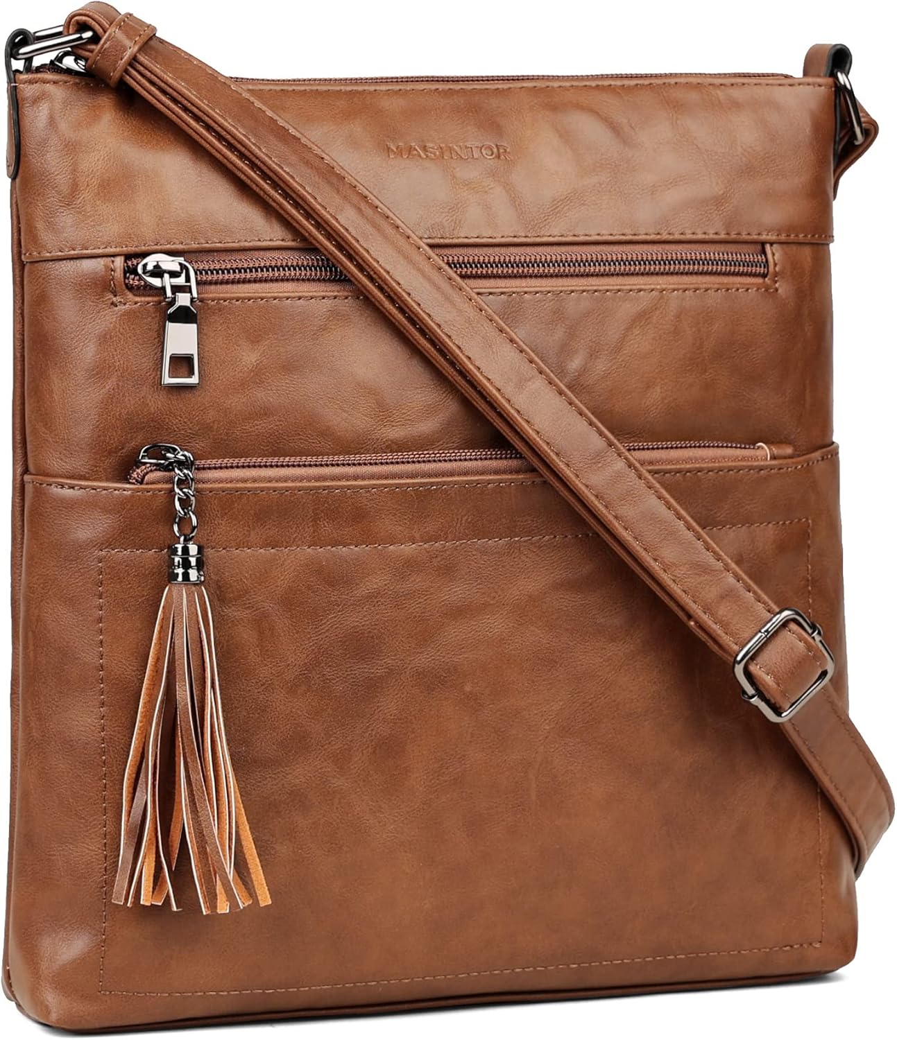 MASINTOR Crossbody Purses for Women, Multi Pocket Casual Crossbody Bag, Adjustable Strap Shoulder Bag with Tassel