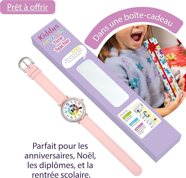 Kiddus Montre Enfant Fille et Garçon à partir de 5 Ans, Montre Éducative Analogique à Aiguilles, Apprentissage de l'Heure, Mouvement Japonais - 4