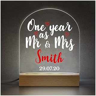 One Year As Mr and Mrs, 1st Anniversary Gifts Him Her, Personalised Husband Wife First Anniversary LED Lamp Light, Mr and Mrs Gift For Husband and Wife