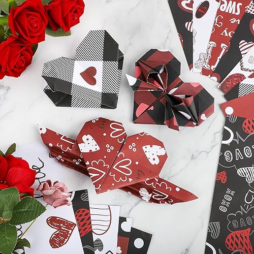 Miniatura 4 de Papel con patrón de San Valentín, papel decorativo de doble cara para álbumes de recortes de San Valentín, cartulina roja y negra para suministros