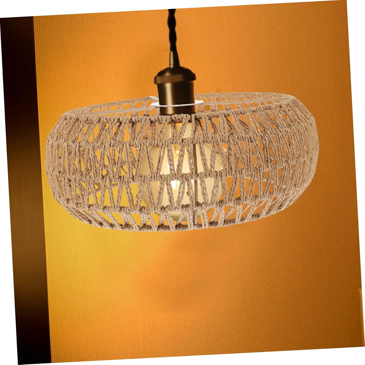Garneck Hemp Rope Woven Lampshade Rustic Ceiling Light Shade for Pendant and Ceiling Lamps Versatile Decorative Cover Gentle Texture for Home and Decor