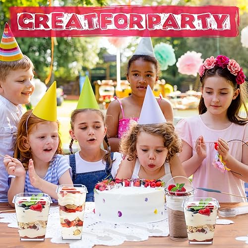 Miniatura 6 de 150 tazas de postre con tapas y cucharas de 5.4 onzas, tazas cuadradas de postre de 3 onzas, mini tazas de postre con cucharas, tazas de plástico