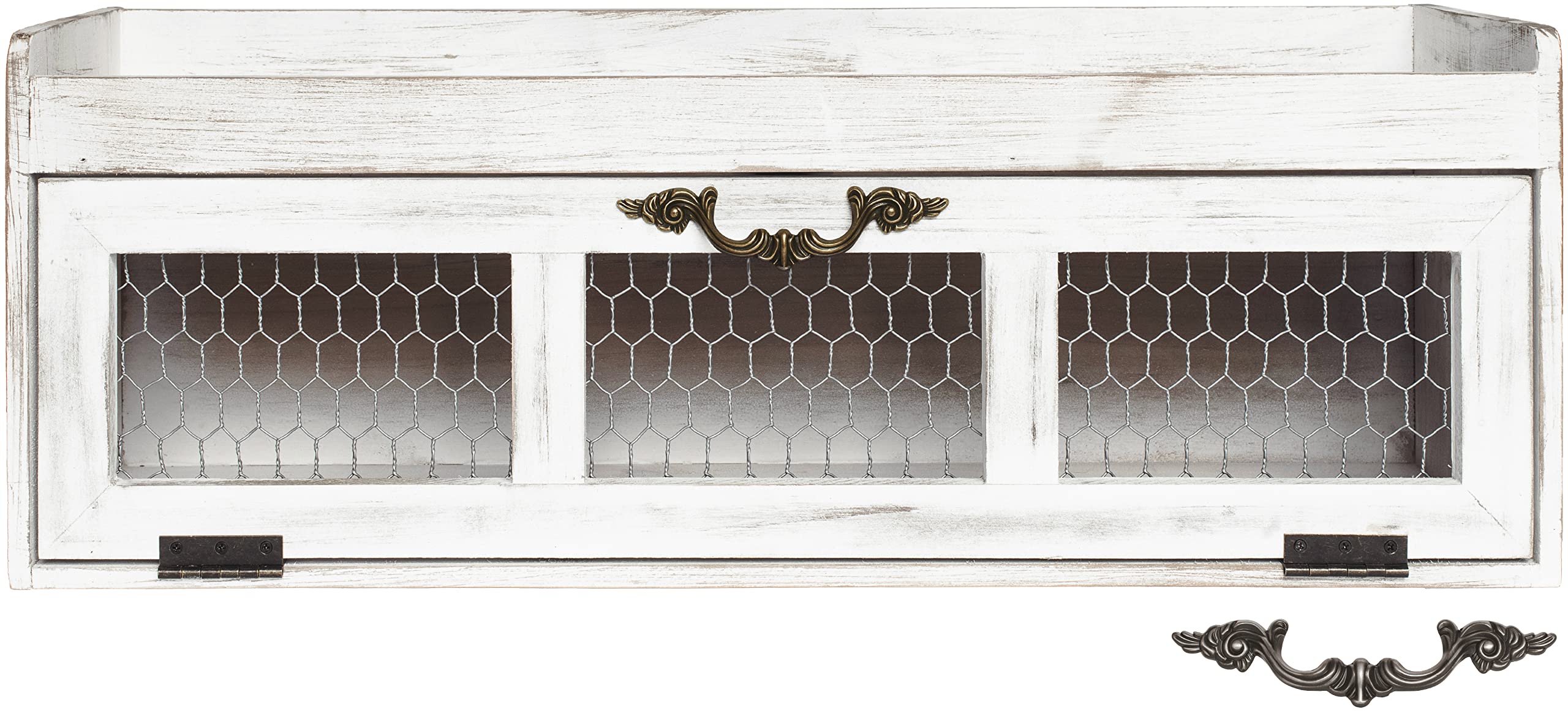 Felt Creative Home Goods Farmhouse Chicken Wire Countertop Shelving Organizer - Decorative Kitchen Pantry Storage Cabinet - Rustic Counter Storage Display - Country Kitchen Island Decor - White