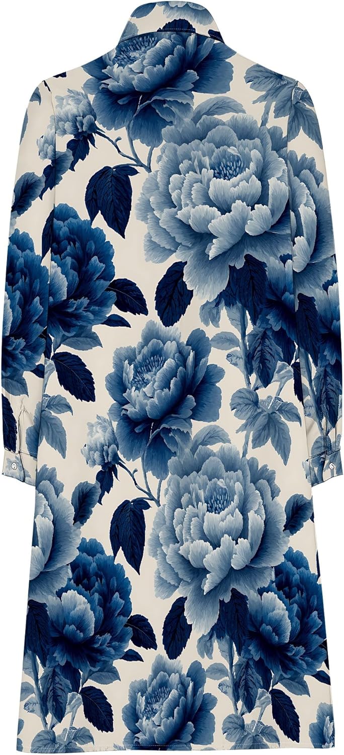 Shirt Dresses for Women 2025 Summer Long Sleeve Casual Plus Size Floral Printed Beach Vacation Dress with Pockets - Image 6