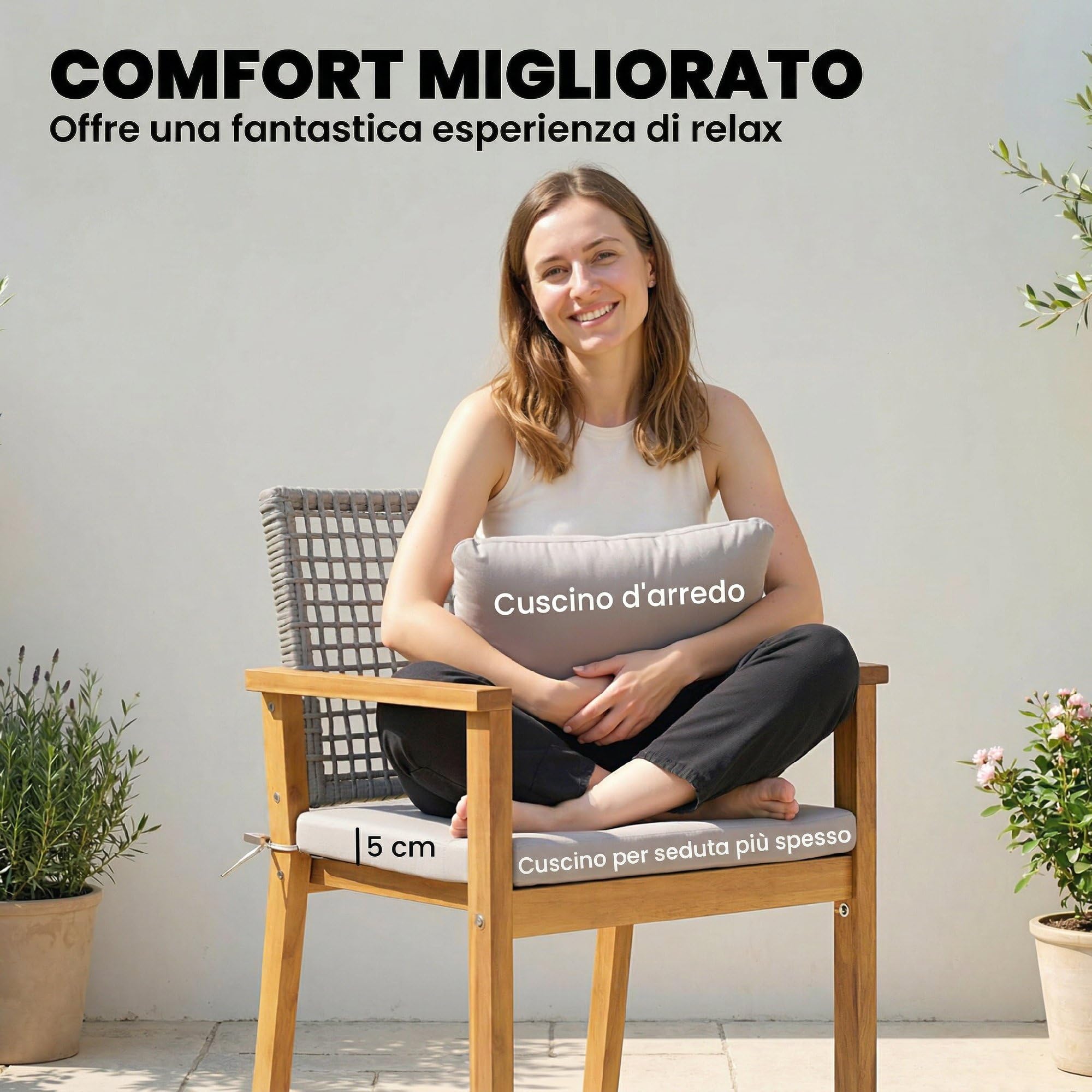Outsunny Set 2 Sedie da Giardino Impilabili FSC 59x55x86 cm Color Legno | Legno di Acacia, Rattan con Braccioli, Cuscini Seduta e Decorativi, per Giardino Balcone Terrazza