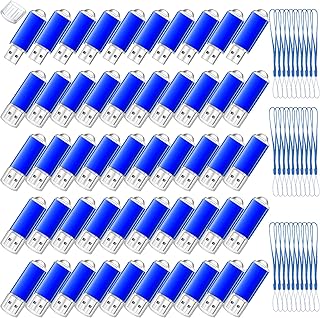 Hoteam 50 Pack 256MB USB 2.0 Flash Drives Bulk Blue Pen Drives Portable Pen Drives Thumb Drive with Hat USB Sticks Bulk with 50 Pcs Lanyards for Data Storage File Sharing Commercial Gift