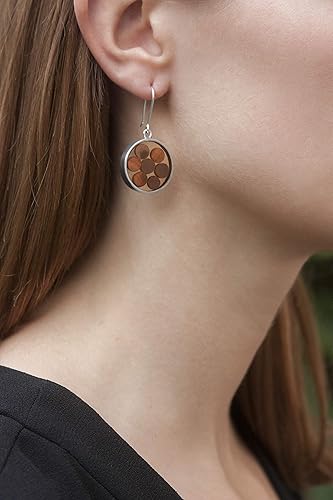 Miniatura 6 de Wood Statement Circle Earrings, Boho Style Dangle Drop Sterling Silver 925, Wood and Resin Interior, Polished finish, Handmade in Peru by Claudia