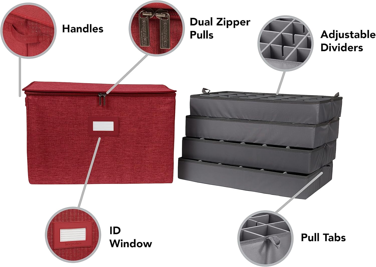 Covermates Cup and Mug Storage Box with FlexGrid Dividers, Stackable Organizer for Coffee Mugs & China Cups, Heavy-Duty Polyester, Zipper Closure, Handles & ID Windo, Red Heather