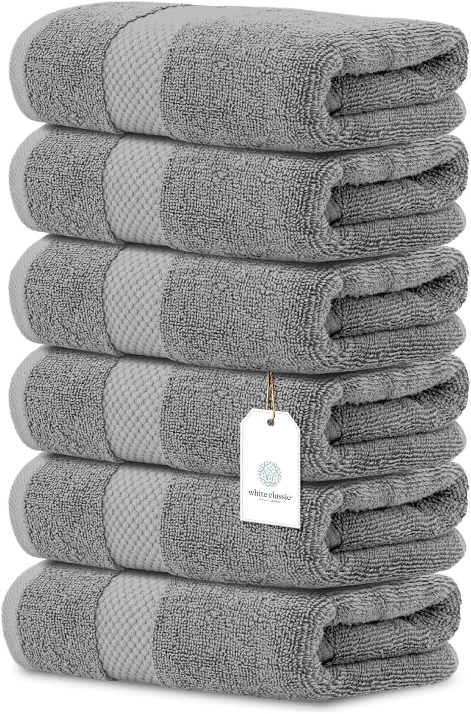 White Classic Luxury Light Grey Hand Towels, 100% Cotton Bathroom Hand Grey Towels Set of 6, Hotel Towels Extra 40x76 cm, Quality Small Cloths Bathroom Sets for Hands | 6 Pack